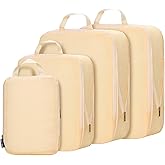 HDKJDPG Carry on Compression Packing Cubes Travel for Suitcases ，Compressible Packing Cubes for Travel Women Packing Organizers 4 Set Ultralight (Beige)
