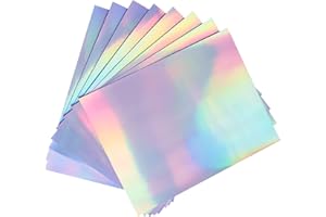 UOKHO 50 Sheets Holographic Sticker Paper, Printable Vinyl Sticker Paper for Ink Jet Printer ＆ Laser Printer - 8.5 x 11 inches, Self- Adhesive Waterproof Dries Quickly - Rainbow