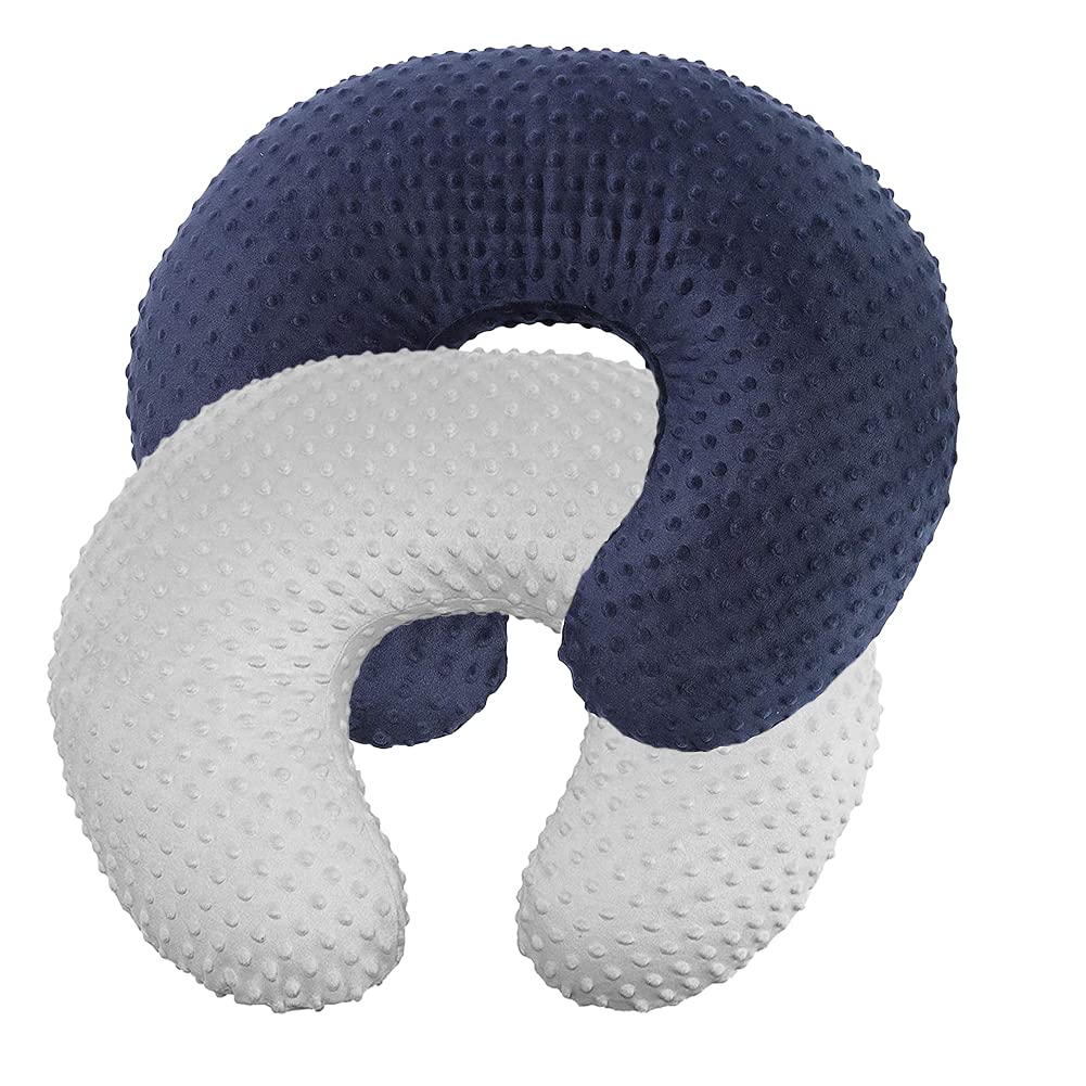 iEvolve Baby Nursing Pillow Cover Breast Feeding Pillow Cover Slipcover U Shape for Baby Boy Girl,Cover Only(Navyblue&Silver Grey 2Pack)
