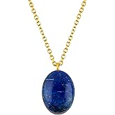 NJCRAFT Natural Oval Cabochon Necklace for Women, 10-20 Carat Handmade Gemstone Pendant | Polished Stone, Adjustable 18 Inch Gold Plated Chain