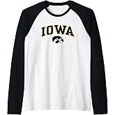 Elite Authentics Iowa Hawkeyes Arch Over Logo Officially Licensed Raglan Baseball Tee - Black, XX-Large