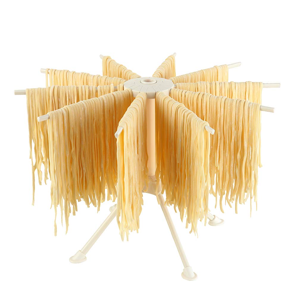 Photo 1 of Ourokhome Collapsible Pasta Drying Rack, Plastic Foldable Homemade Fresh Spaghetti Stand Dryer Noodle Hanger for Kitchen with 10 Arms, Stable, Easy Storage, Quickly Set Up (White)