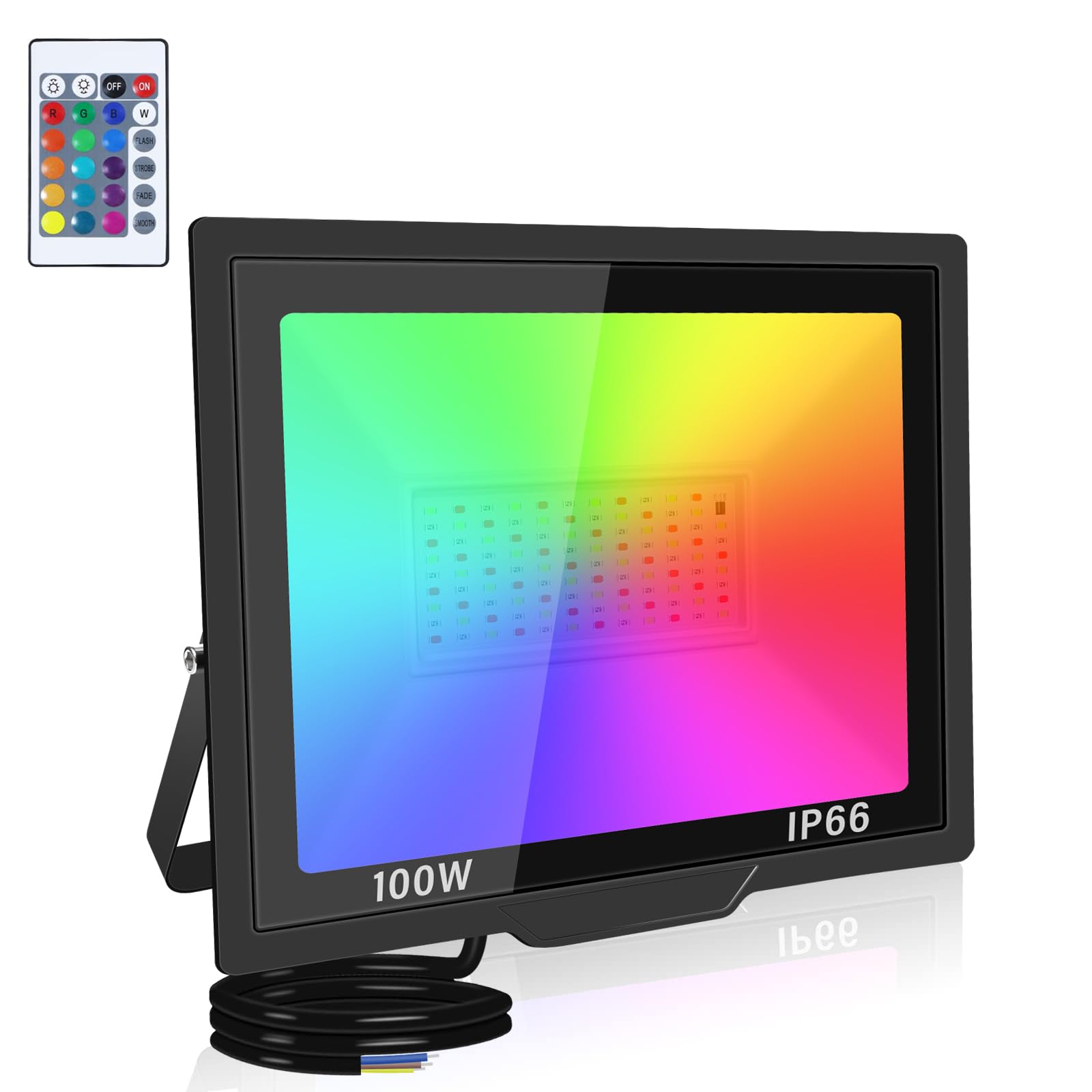 SKYWORLD 100W RGB LED Flood Lights, Color Changing IP66 Waterproof Security Lights with Remote, 16 Colors & 4 Modes for Outdoor, Garden, Stage, Decoration - 1PCS