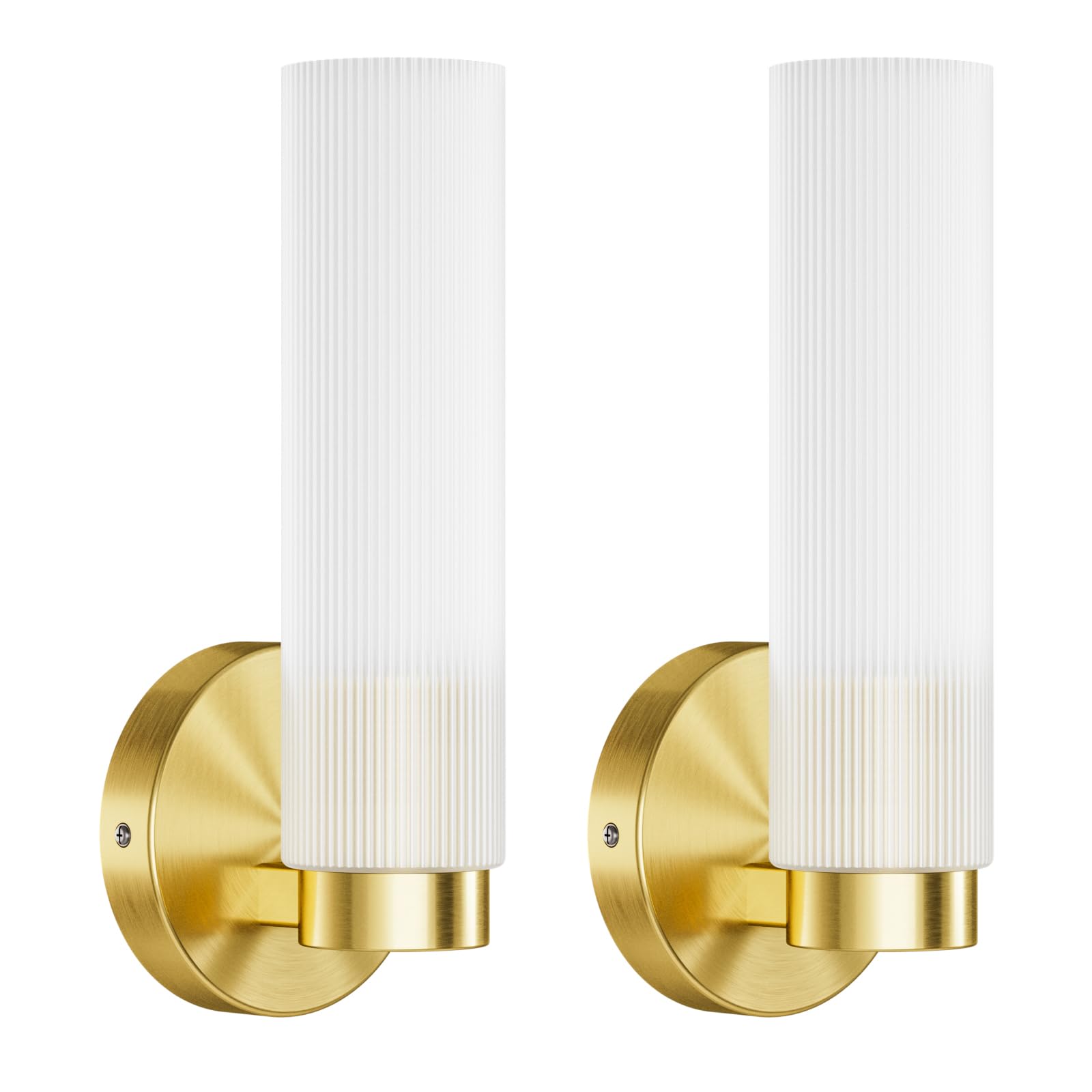 Photo 1 of TETOTE Brushed Gold Wall Sconces Set of Two Modern Bathroom Wall Light Fixtures Farmhouse Wall Lights with Frosted Glass Shade for Mirror Bedroom Living Room