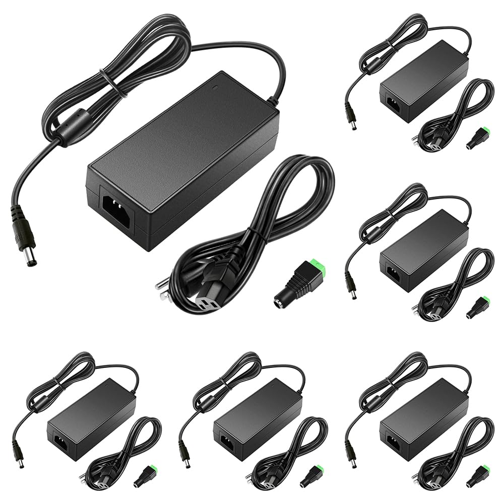 Photo 1 of SHNITPWR 12V DC Power Supply 5A 60W AC/DC Adapter 100~240V AC to DC 12 Volt 5 Amp 4.7A 4.5A 4A 3.5A 3A Converter Transformer LED Driver 5.5x2.5mm for 12 Vdc LED Lights CCTV Camera LCD Monitor, 6-Pack