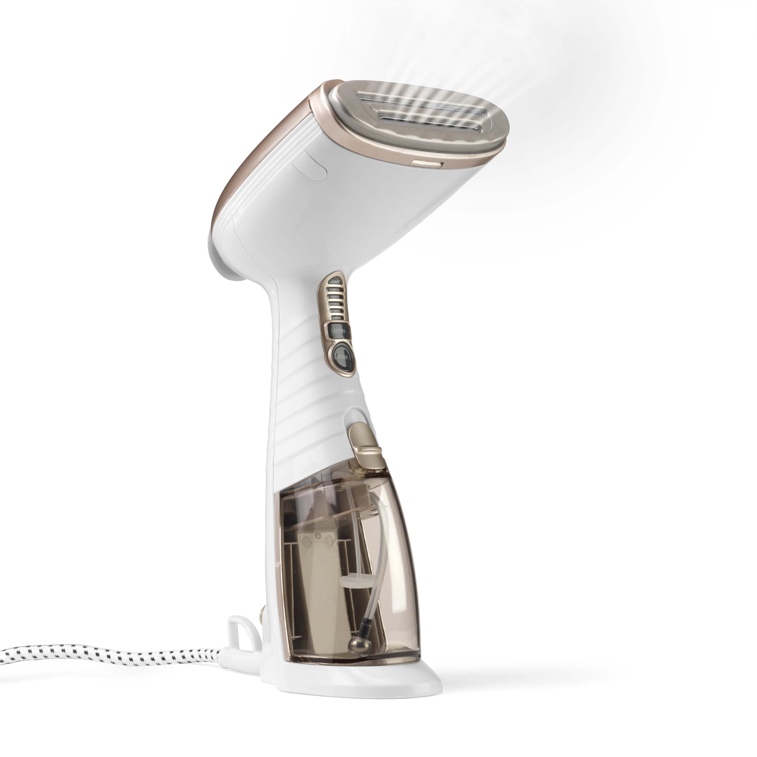Conair Turbo Extreme Steam Handheld Clothes Steamer, 230ml detachable water tank, Fast 40 second heat up, Garment Steamer, White/Champagne, GS59XU, UK PLUG