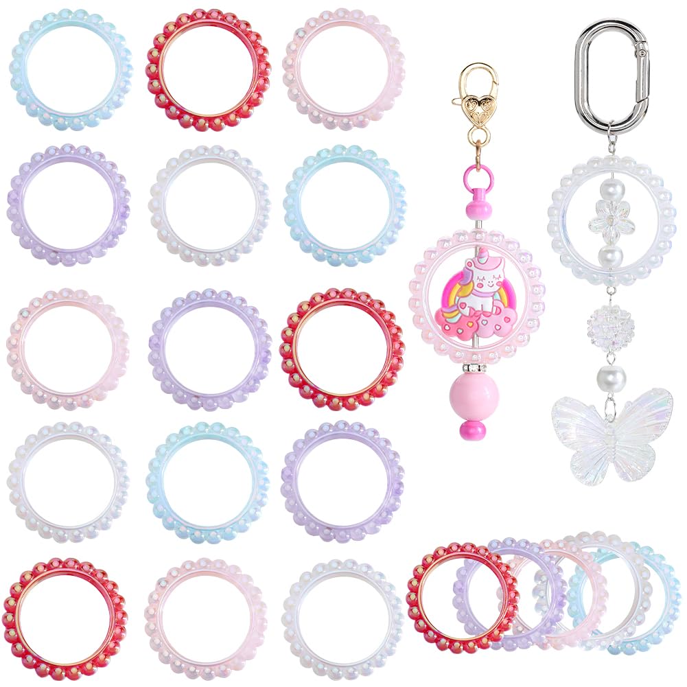 SOFPLATE 1 Box 30Pcs Acrylic Bead Frame Focal Bead Frame Flower Circle Loop with 2 Holes Beadable Round Pen Frames for jewellery Making Supplies DIY Beadable Pens Keychains Bracelet Necklace Crafts