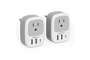 Canada to European Travel Adapter 2 Pack, TESSAN Plug Adaptor with 1 Outlet and 3 USB Ports(1 USB C), Type C Power Plug for M