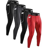 ATTIQOZI 4 Pack Compression Pants Men Workout Athletic Leggings with Pocket, Running Tights for Sports Gym Biking