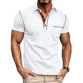 QOSOQ Men's Polo Shirts Short Sleeve Golf Polo T Shirt Lightweight Casual Button Down Shirts Summer Collared with Pocket