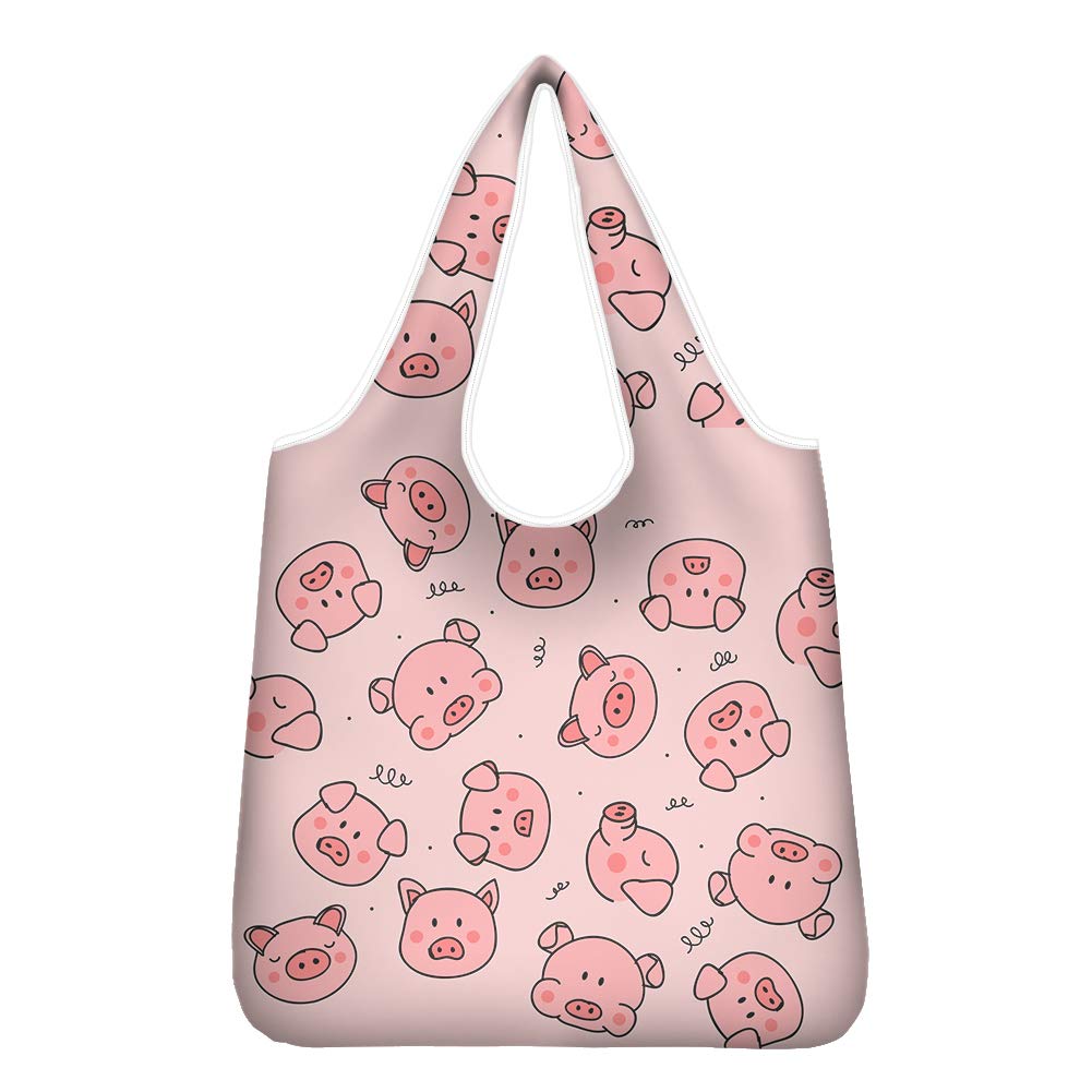 Pizding Pink Pig Pattern Reusable Grocery Bags for Women Large Foldable Shopping Bags Tote Bag, Eco-Friendly Produce Bags Large & Durable for Shopping Groceries Clothes Vegetables