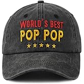 World's Best Grandpa Pop Pop Pops Uncle Hat for Men, Adjustable Embroidered Cotton Baseball Cap