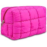 AMZMA Puffy Quilted Makeup Bag for Women, Water-Resistant Nylon Travel Toiletry Organizer Pouch, Cosmetic Bag with Wide-Open Design, Aesthetic Gift for Work Daily