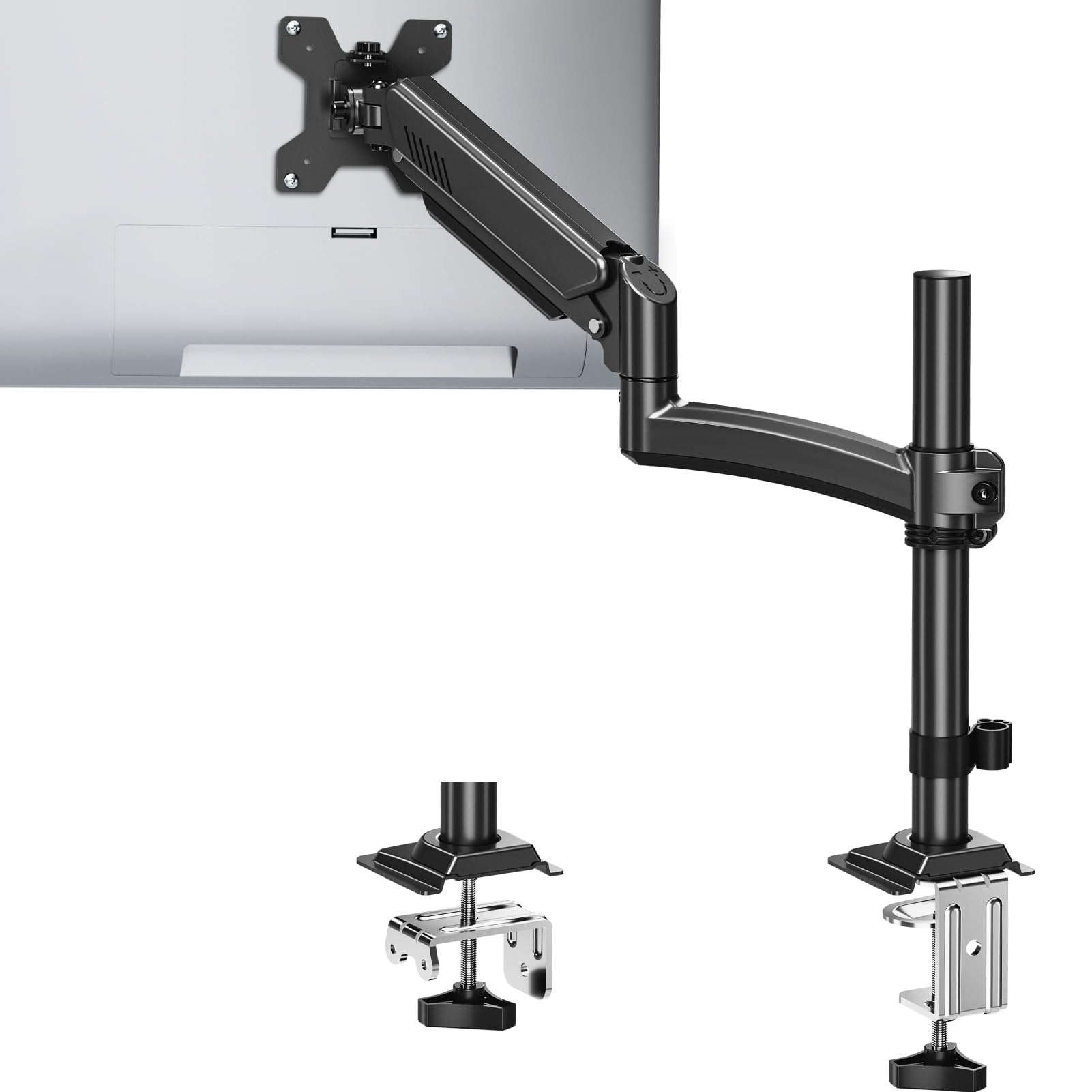 Photo 1 of Single Monitor Arm Holds 4.4-22lbs, Monitor Stand for Desk, Height Adjustable Monitors Mount for 13-32inch, Full-Motion Monitors Desk Mount with C-Clamp?Grommet Base, Freelift Black