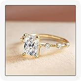 MoiuVieg 14K Gold Plated Cubic Zirconia Ring 925 Sterling Silver Emerald Cut CZ Wedding Promise Eternity Rings for Her Wedding Bands for Women Size 5-9