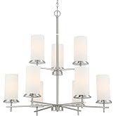 Minka Lavery 4099-84 Haisley Etched White Glass Cylinder 2 Tiers Chandelier, 9-Light 540 Total Watts, Brushed Nickel