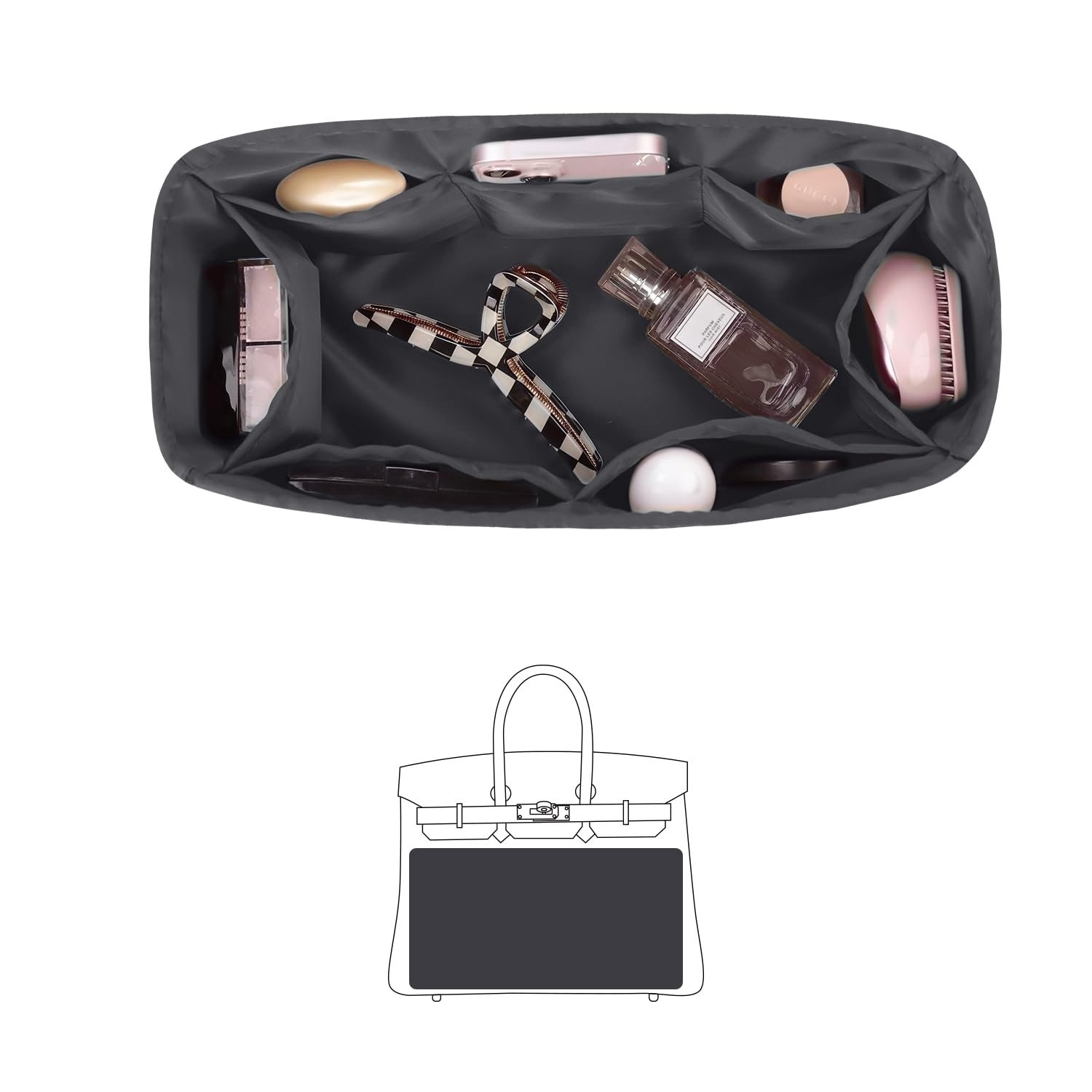 Photo 1 of Purse Organizer Insert for Birkin 30, Satin Bag Insert Compatible with Hermes, Lightweight and Soft Touch Inner Bag for Women Luxury Handbags, Multicolor Options(Grismeyer, BK30 Retourné)