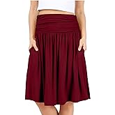 Simlu Skirts for Women Regular and Plus Size Skirt with Pockets Below The Knee Length Ruched Flowy Midi Skirt