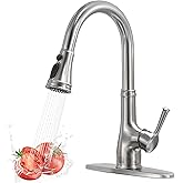 WEWE Vintage Kitchen Faucet with Pull Down Sprayer, Stainless Steel 1 or 3 Hole High Arc Single Handle Antique Sink Faucet for Classic Modern Ktichen, Brushed Nickel Bar & Prep Sinks