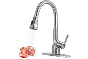 WEWE Vintage Kitchen Faucet with Pull Down Sprayer, Stainless Steel 1 or 3 Hole High Arc Single Handle Antique Sink Faucet for Classic Modern Ktichen, Brushed Nickel