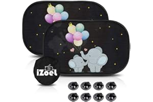 iZoeL Car Sun Shade for Baby Kids 2 Pack Static Cling Side Window Car 110GSM Rear Sunshades Universal with Storage Bag - Sun Glare and UV Rays Protection for Your Child (Elephant)