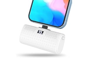 GIN FOXI Portable Charger for iPhone, Mini Power Bank 5000mAh Fast Charging (22W) with LCD Display, Built-in MFi Certified Connector, Cute Battery Pack for iPhone 14/14 Pro Max/13/12/XR/8/7/6 White