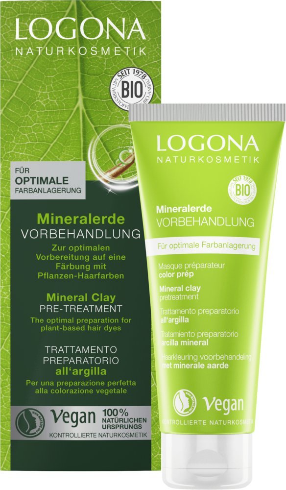 LOGONA Naturkosmetik Mineral soil pre-treatment for plant hair colours, preparation for colouring, vegan, pack of 2 (2 x 100 ml)