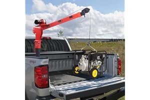 RUGCEL Winch 1100lb Folding Truck-Mounted Crane, with Electric Winch 2000 lb 12V, Painted Steel Pickup Truck Jib Cranes 360 S