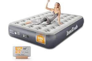 InnoTruth Camping Air Mattress, Full Size with Built in Pump, Inflatable Mattress Blow up Mattress, Family Choice Award Winner-13 Colchones Inflables Foldable Air Bed for Guest & Home, Grey