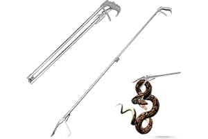 Lonsge 60" Collapsible Snake Catcher Tongs, Stainless Steel Snake Grabber Tool with Locking Handle, Wide Jaw Handling Tool Foldable Snake Pole Grabber and Catcher