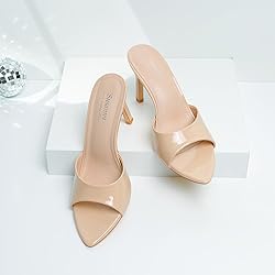 Susanny Mule Nude Heels for Women Pointed Open Toe