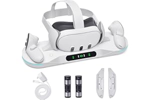 ALCOPANDA Charging Dock for Meta Quest 3, Auto-Clamping VR Charging Stand for Quest 3 VR Headset and Controllers, Magnetic Fast Charging Station Accessories with 2 Rechargeable Batteries, LED Indicator