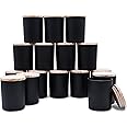 SHOWIN Thick Candle Jars for Making Candles 16 Pcs, 7 OZ Empty Jars with Wood Lids for Candle Making, Sample Container, Matte Black