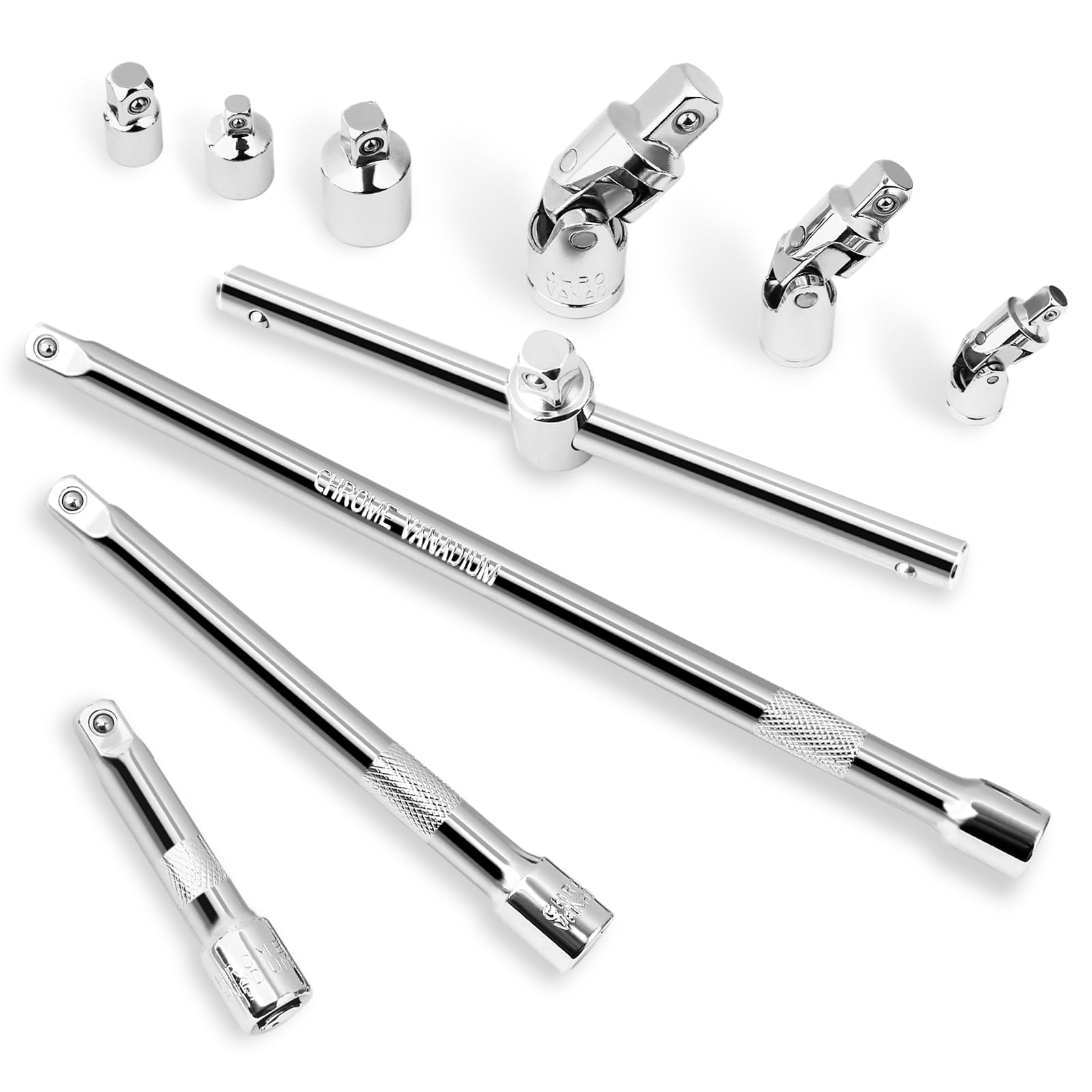 Impact Socket Extension Bar Set Hakkin 10Pcs 3/8” Drive Extensions Socket Tool with Universal Joints, Impact Adapter Set for Electric Wrench, Ratchet Wrench