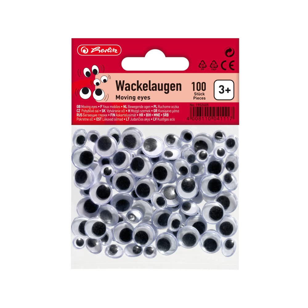 Herlitz 1952605 wiggly Eyes pack of 100 assorted colours