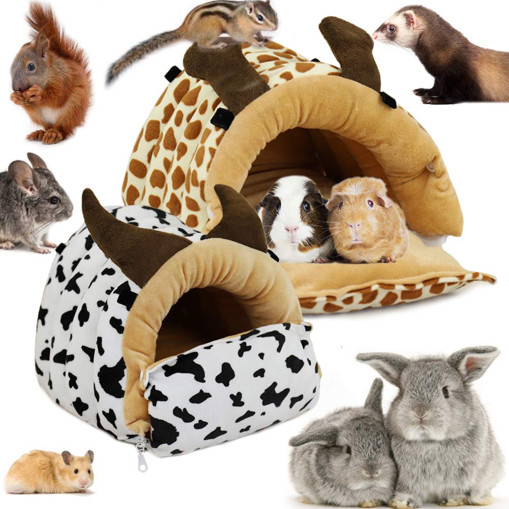 LeerKing Small Animal Hammock Cute Hangding Nest Bed for Hamster Cage Fleece Swing Toy for Rat Hamster Chinchilla Hedgehog Sugar Glider Guinea pig Ferrets Baby Playing and Sleeping, Cow, Size L