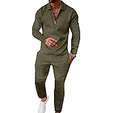 UOUA Mens 2 Piece Set Casual Outfits Polo Long Sleeve Shirt & Pants Tracksuit Loungewear Athletic Jogger Sweatsuit
