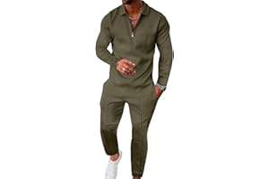 UOUA Mens 2 Piece Set Casual Outfits Polo Long Sleeve Shirt & Pants Tracksuit Loungewear Athletic Jogger Sweatsuit