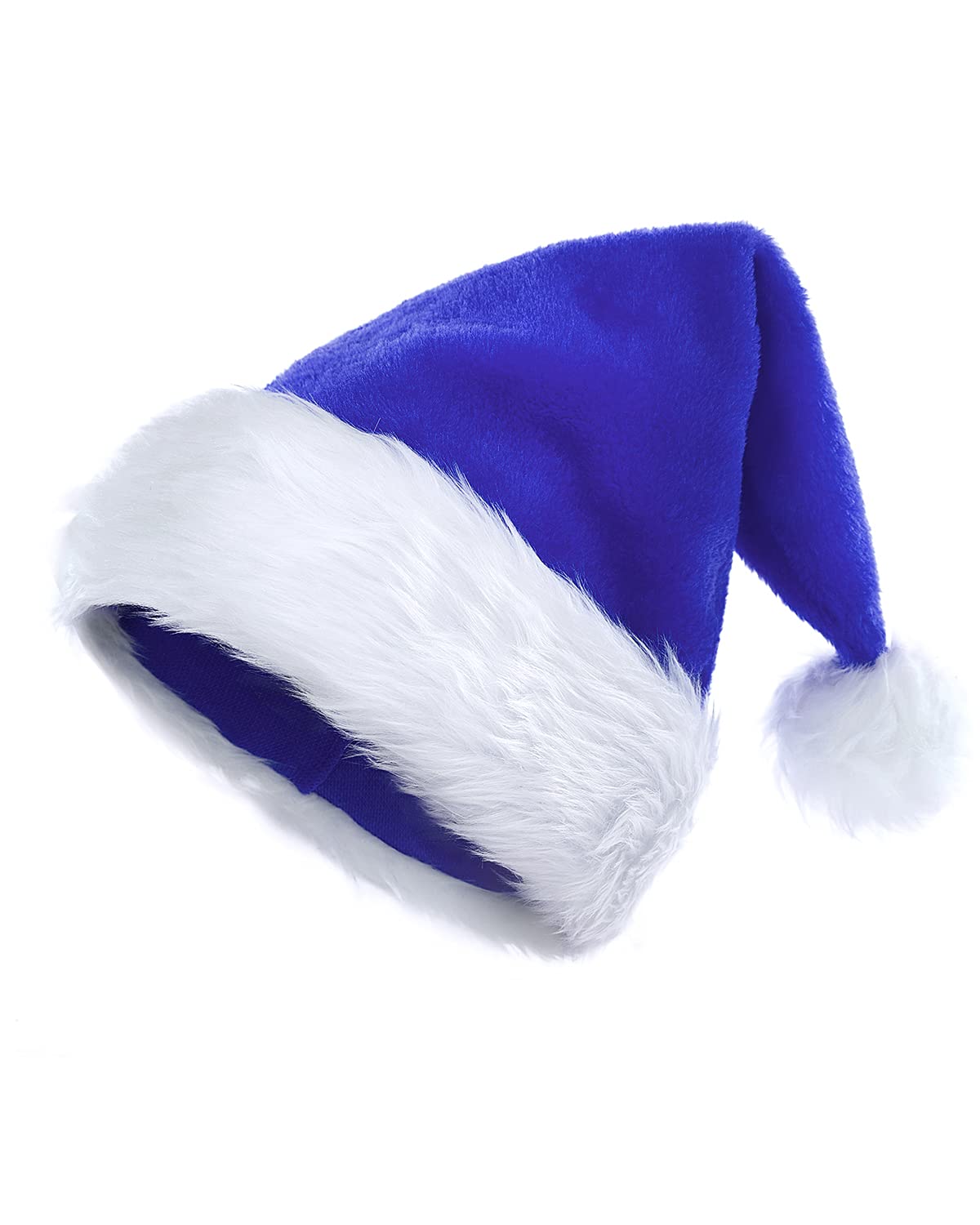 KONVINIT Blue Christmas Santa Hat for Adults,Deluxe Adult Santa Claus Hat Father Christmas Hat for Men and Women Luxury Xmas Hat Christmas Party,Santa Costume,blue