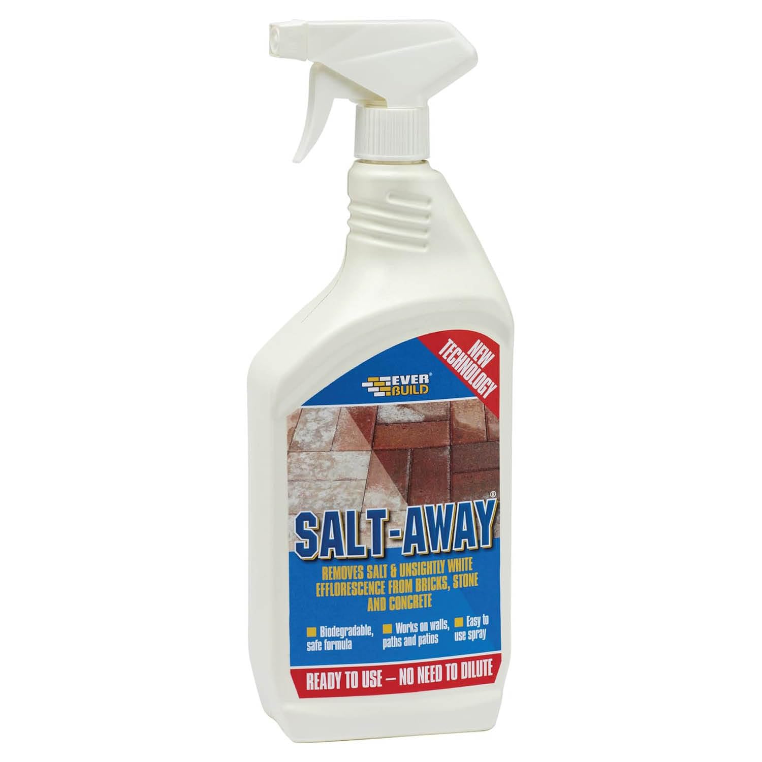 Everbuild Salt-Away Treatment – External Use – Biodegradable – Works On Bricks, Concrete And Stone – Ready To Use – 1 Litre