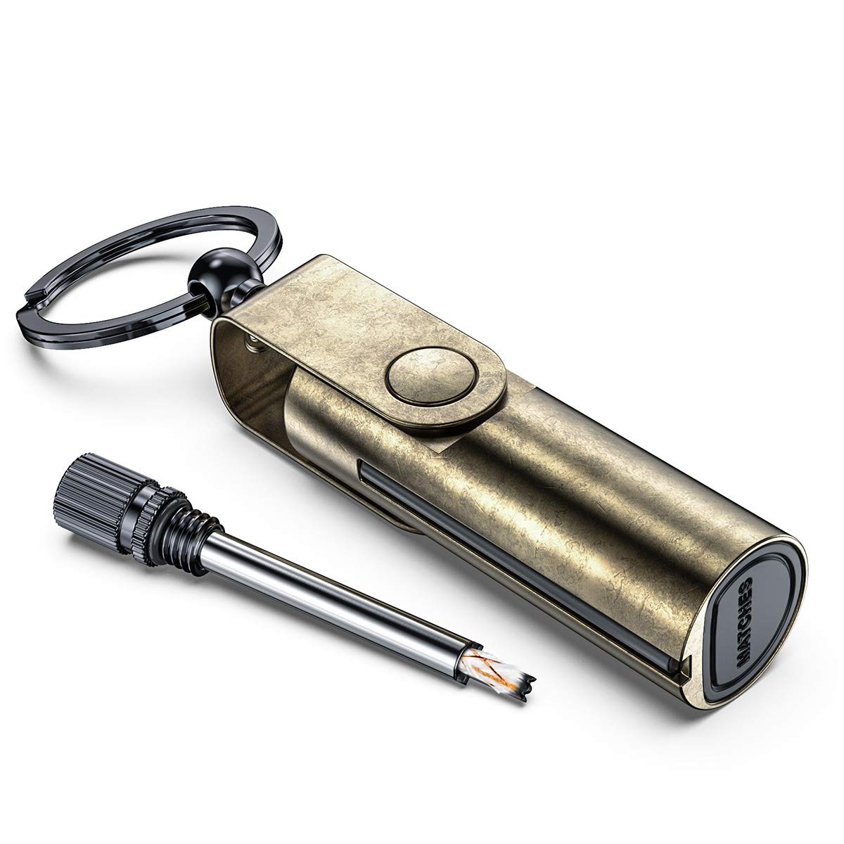 VVAY Metal Match Petrol Lighter, Fire Starter with Key Ring, Outdoor Survival, Refillable Fire Starter, Fire, Steel (petrol not included in delivery)
