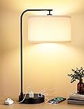 White Side Table Lamp with USB Port and