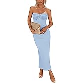 PRETTYGARDEN Women's 2026 Summer Bodycon Maxi Dress Strapless Tube Twist Knot Front Ribbed Knit Slit Cocktail Party Dresses