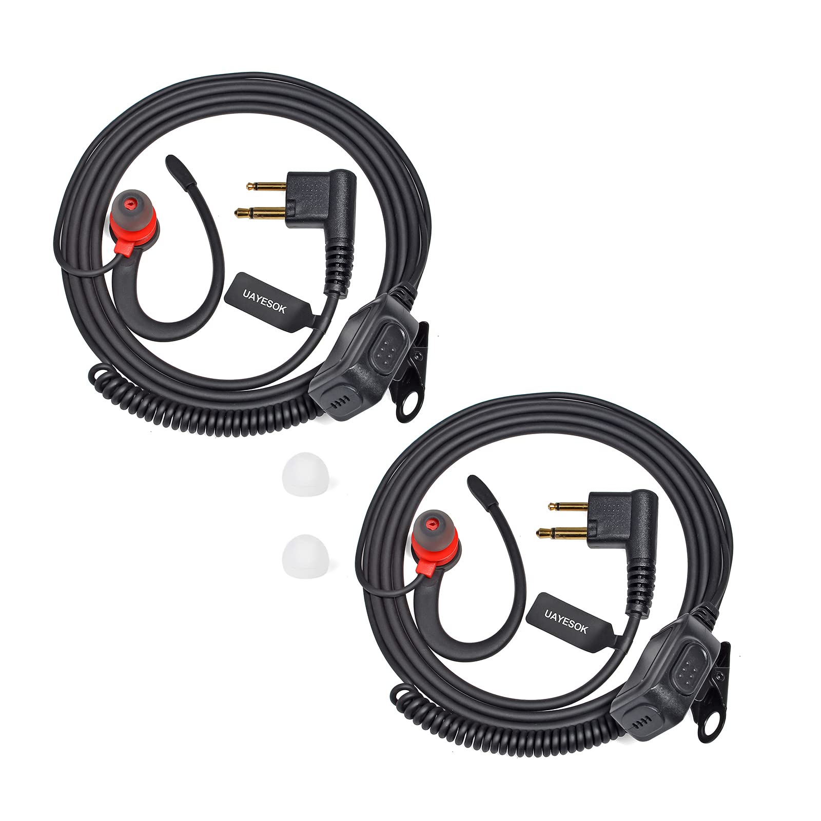 UAYESOK Security Radio Earpiece 2 Pin G Shape Walkie Talkie Headset with Noise-Cancel PTT Mic and Earbuds for 2 Way Radio Motorola CP040 DP1400 GP300 CP200 XT420 XT460 Hytera PD405 PD505 TC620（2 Pcs