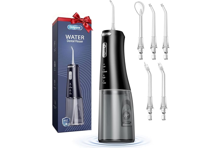 Onlyone Water Dental Flosser Pick for Teeth 300ML Portable Oral Irrigator Rechargeable Travel Irrigation Cleaner Cordless Electric Flossing Machine for Teeth Cleaning Power Flossers IPX7 Waterproof