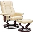 MCombo Manual Swivel Recliner with Ottoman, Chair Ottoman Set for RV Small Spaces, Living Room, Bedroom, Office 9019 4919 (Faux Leather, Cream White)