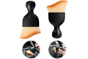 flewfun 2 Pcs Car Detailing Brush, car wash Brush, car Interior Cleaning Brush Ideal for Interior, Exterior, Dashboard, AC Vents, Leather & Engines (Yellow)