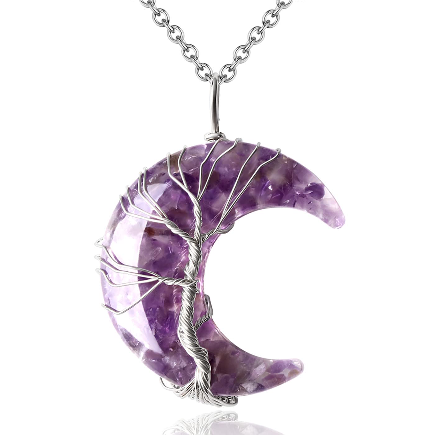 XIANNVXI Amethyst Necklace Purple Necklaces for Women Crystal Moon Pendant Natural Resin Reiki Spiritual Jewellery