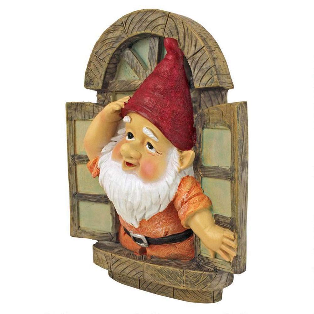 Garden Gnome Statue - Knothole Welcome Gnomes - Gnome Tree Window - Fairy Garden - Gnome Village