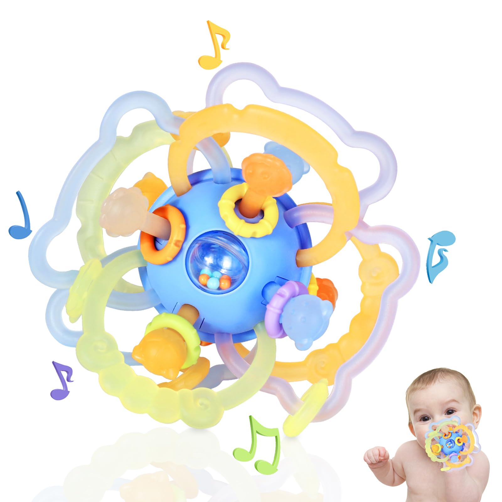 Photo 1 of Orzbow Sensory Teething Toys for Babies, Montessori Toys 3-18 Months, Infant Teethers Relief, Silicone Baby Rattle, BPA Free, Blue